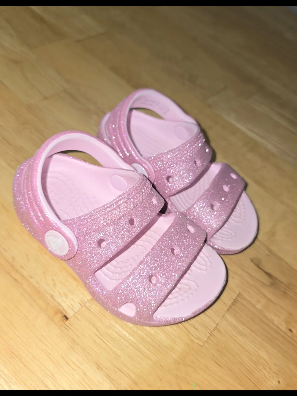 Size 5c Toddler Glitter Pink Croc Sandals - Comfortable Slip-On Straps